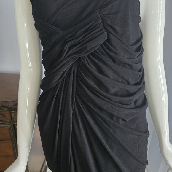 Holt Renfrew One-Shoulder Ruched Black Dress – Elegant Evening / Cocktail - Picture 2 of 5